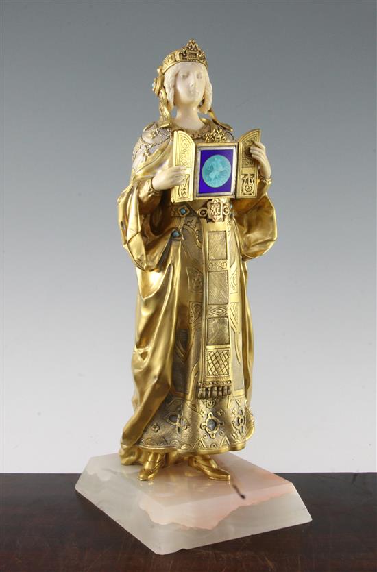 Rene Paul Marquet (French, 1875-1939). A gilt bronze and carved ivory and enamel figure, Princess Una, 14.5in.